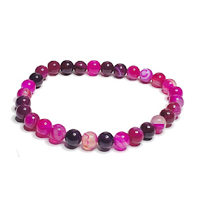 Agate pink lace bracelet elastic natural stone, ball 6 mm / 16 - 17 cm