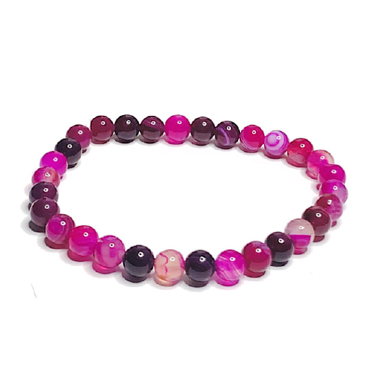 Agate pink lace bracelet elastic natural stone, ball 6 mm / 16 - 17 cm