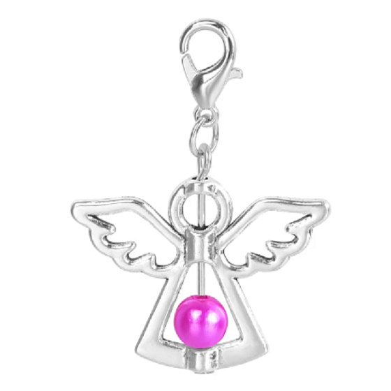 Guardian angel pendant with dark pink seed bead 29 x 37 mm 1 piece