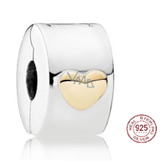 Charm Sterling Silver 925 Heart Gold-Plated, Stopper, Clip Bead for Love Bracelet Charm Sterling Silver 925 Heart Gold-Plated, Stopper, Clip Bead for Love Bracelet