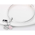 Charm Sterling silver 925 Earth globe, camera, pink suitcase 3in1, travel bracelet pendant