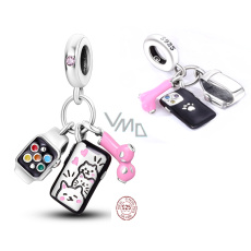 Sterling silver 925 Phone, headphone and smart watch 3in1, pendant on bracelet interests