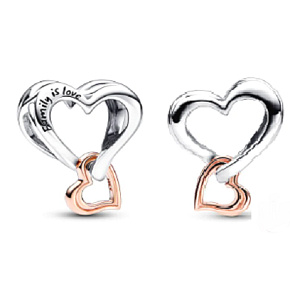 Charm Sterling silver 925 Perforated heart with infinity 2in1, bead on bracelet family