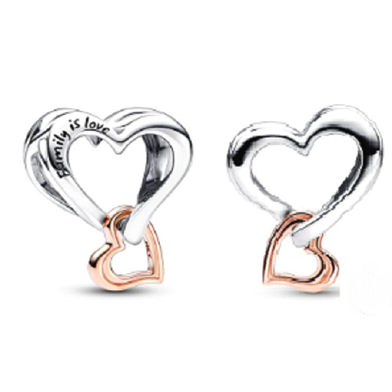 Charm Sterling silver 925 Perforated heart with infinity 2in1, bead on bracelet family