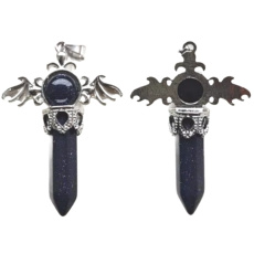 Goldstone blue cross made of alloy and natural stone 5.3 x 3.7 x 12 mm, stone of ambition