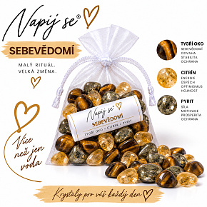 Napij se® sebevědomí – výměnná minerální náplň | Tygří oko, Citrín, Pyrit, 200 g Napij se® sebevědomí – výměnná minerální náplň | Tygří oko, Citrín, Pyrit, 200 g