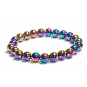 Hematite coloured bracelet elastic natural stone, ball 8 mm / 16-17 cm, healthy blood stone