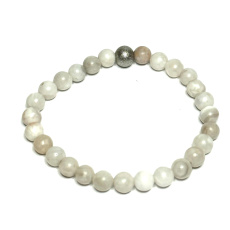 Agate grey bracelet elastic natural stone, ball 6 mm / 16 - 17 cm