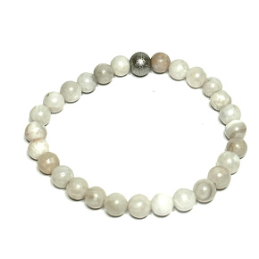 Agate grey bracelet elastic natural stone, ball 6 mm / 16 - 17 cm