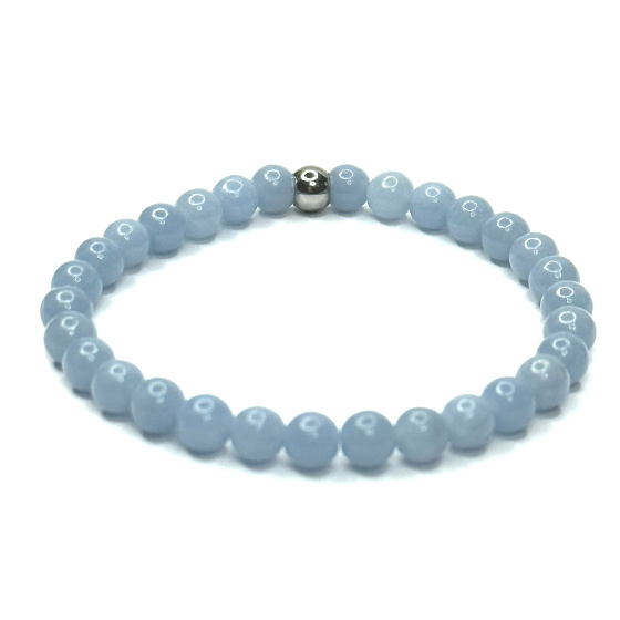 Angelite blue bracelet elastic natural stone, ball 6 mm / 16 - 17 cm, stone of peace