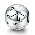 Libra zodiac sign, pendant for bracelet silver + cubic zirconia, ball 9 mm 1 piece