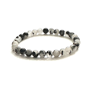 Crystal with Tourmaline bracelet elastic natural stone, ball 6 mm / 16 - 17 cm, stone stones