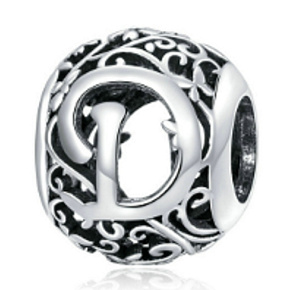 Sterling silver 925 Magic alphabet letter D with flowers bead on bracelet