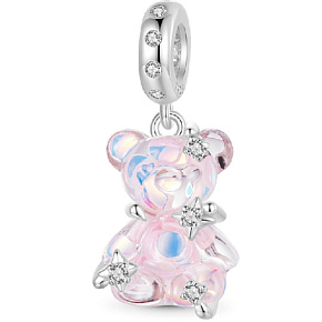 Charm Sterling Silver 925 Bear Light Pink Fantastic Dream, Animal Bracelet Pendant