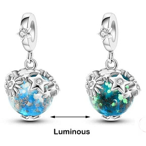 Charm Sterling Silver 925 Earth - Glow in the Dark Planet, Pendant for Space Bracelet Charm Sterling Silver 925 Earth - Glow in the Dark Planet, Pendant for Space Bracelet