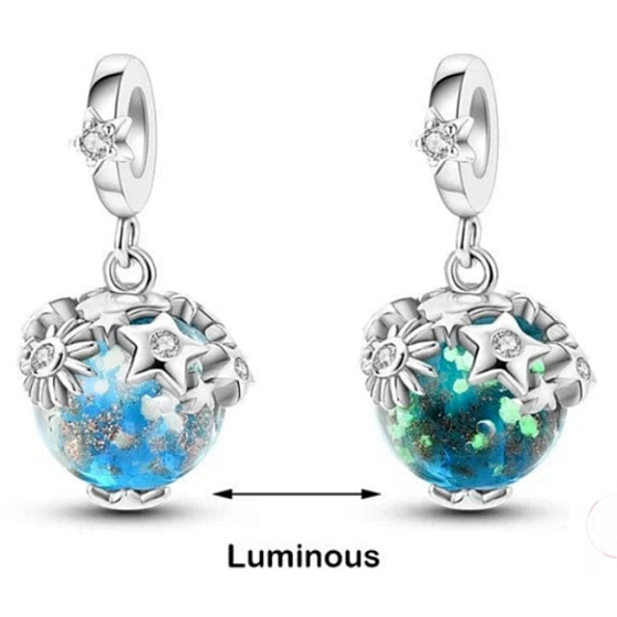 Charm Sterling Silver 925 Earth - Glow in the Dark Planet, Pendant for Space Bracelet