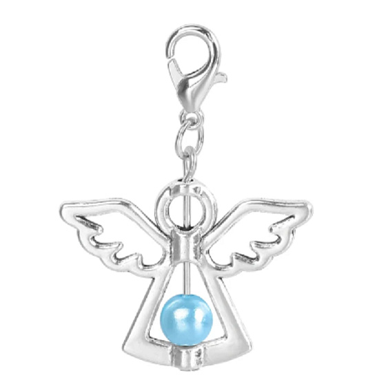 Guardian angel pendant with light blue seed bead 29 x 37 mm 1 piece