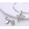Sterling silver 925 Flying to Paris - wish you were here, 3in1 travel bracelet pendant 9 mm