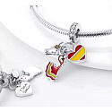 Charm Sterling Silver 925 Spain Flag Heart - Bullfighting, Flamenco, I Love Spain 3-in-1 Pendant for Travel Bracelet