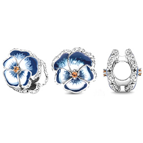 Sterling silver 925 Blue pansy, bead for bracelet nature Sterling silver 925 Blue pansy, bead for bracelet nature