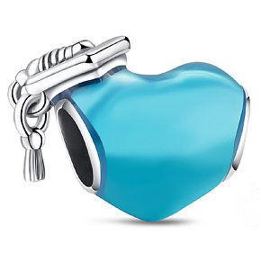Charm Sterling silver 925 Graduation - blue graduation heart, graduate, graduation bracelet bead