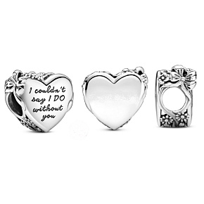 Charm Sterling silver 925 Heart with bow in love, bead on bracelet love
