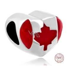 Charm Sterling Silver 925 Canadian Flag Heart - I Love Canada, Travel Bracelet Bead Charm Sterling Silver 925 Canadian Flag Heart - I Love Canada, Travel Bracelet Bead