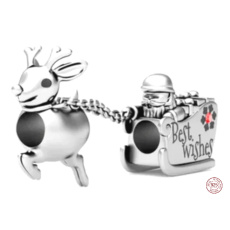 Charm Sterling silver 925 Santa and Rudolph on a sleigh, bead on a bracelet Christmas