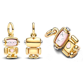 Charm Sterling Silver 925 Robot with Rotating Face, Friendship Bracelet Pendant