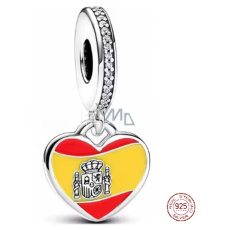 Charm Sterlingové stříbro 925 Španělsko – vlajka v srdci, přívěsek na náramek cestování Charm Sterlingové stříbro 925 Španělsko – vlajka v srdci, přívěsek na náramek cestování