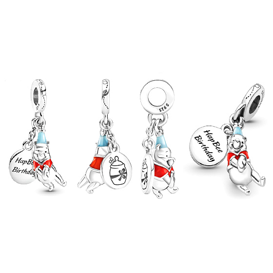 Sterling Silver 925 Disney Winnie the Pooh - Birthday Winnie the Pooh, 2in1 Birthday Pendant Bracelet