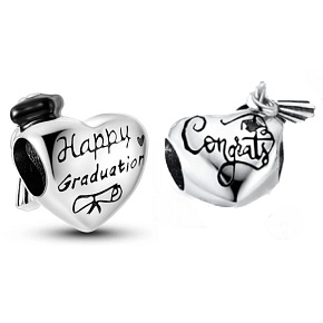 Sterling Silver 925 Graduation - Congratulations on Graduation, Graduate heart bead on bracelet