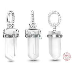 Charm Sterling Silver 925 Milky White Amulet, Pendulum Imitation Crystal, Bracelet Pendant