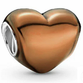 Charm Sterling silver 925 Metallic brown heart, bead for bracelet, love