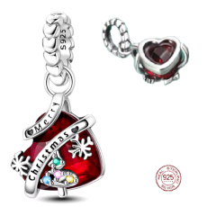 Charm Sterling Silver 925 Christmas Heart, Pendant for Christmas Bracelet