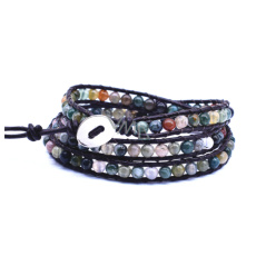 Agate Indian brown leather bracelet natural stone wrap hand knitted bead 4 mm / 34 + 5 cm cm, clasp, adds recoil and strength Agate Indian brown leather bracelet natural stone wrap hand knitted bead 4 mm / 34 + 5 cm cm, clasp, adds recoil and strength