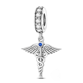 Charm Sterling silver 925 Graduation - Aesculapius staff - emblem of doctors and pharmacists, Graduate pendant on a bracelet job