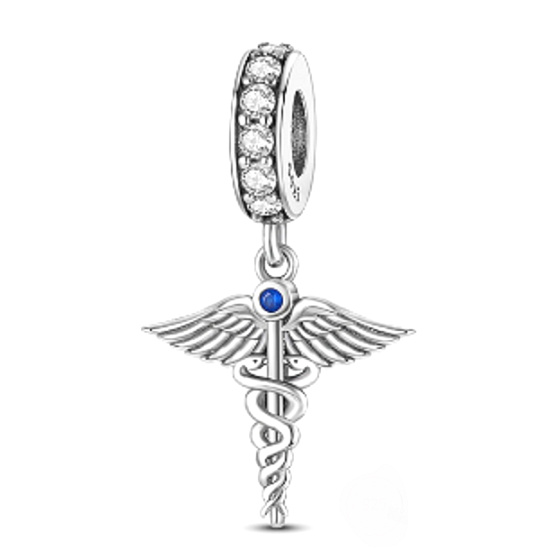 Charm Sterling silver 925 Graduation - Aesculapius staff - emblem of doctors and pharmacists, Graduate pendant on a bracelet job