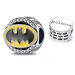 Sterling silver 925 Batman with cubic zirconia, bead for bracelet Sterling silver 925 Batman with cubic zirconia, bead for bracelet