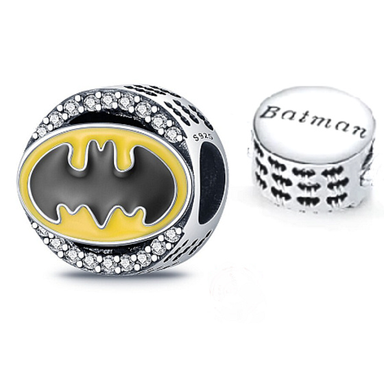 Sterling silver 925 Batman with cubic zirconia, bead for bracelet