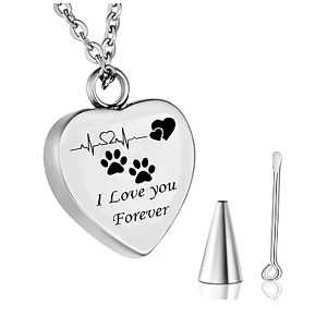 Commemorative urn pendant, Heart with paws waterproof, Stainless steel 20 x 26 mm
