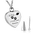 Commemorative urn pendant, Heart with paws waterproof, Stainless steel 20 x 26 mm