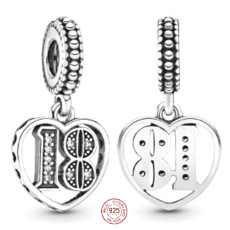 Charm Sterling silver 925 18 years of love, heart pendant on anniversary bracelet