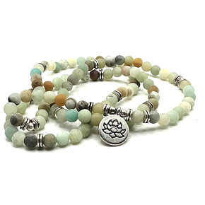 108 Mala Amazonite + Lotus necklace meditation jewelry, natural stone, ball 6 mm 108 Mala Amazonite + Lotus necklace meditation jewelry, natural stone, ball 6 mm