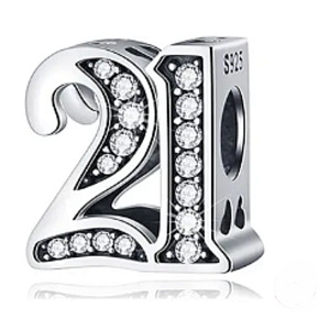 Charm Sterling silver 925 21 anniversary, bead on bracelet