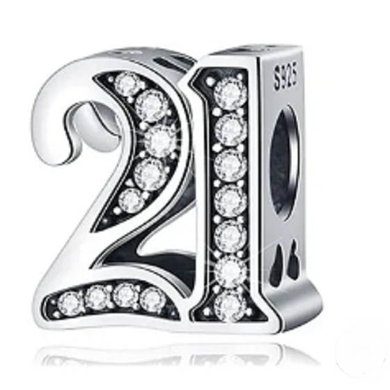 Charm Sterling silver 925 21 anniversary, bead on bracelet