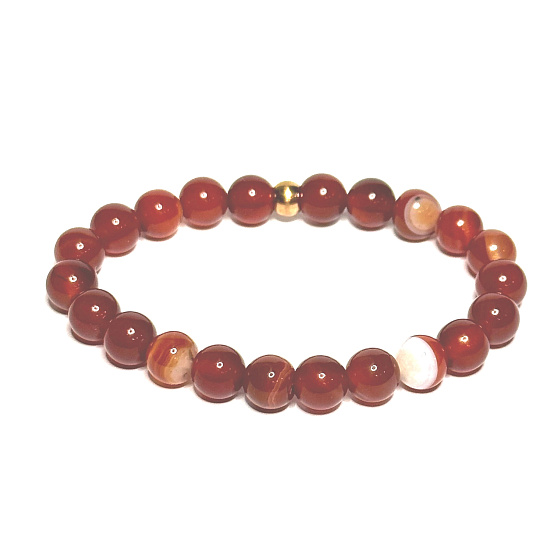 Agate red bracelet elastic natural stone, bead 8 mm / 16-17 cm, adds recoil and strength
