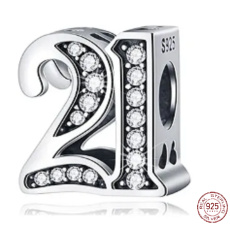Charm Sterling silver 925 21 anniversary, bead on bracelet