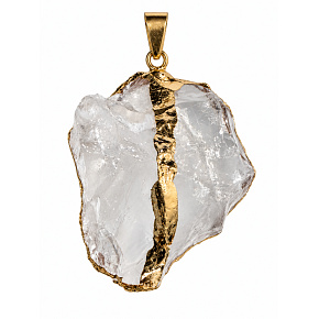 Quartz – pendant made of natural stone in gold-colored edging, approx. 2–3.5 cm | Talisman of purity, energy, and harmony