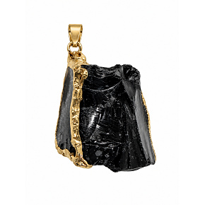 Obsidian – natural stone pendant in gold-toned edging, approx. 2–3.5 cm | Talisman of protection, strength, and courage